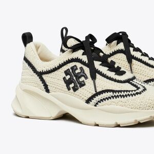Tory Burch Woven Good Luck Trainers  in Cream and Black